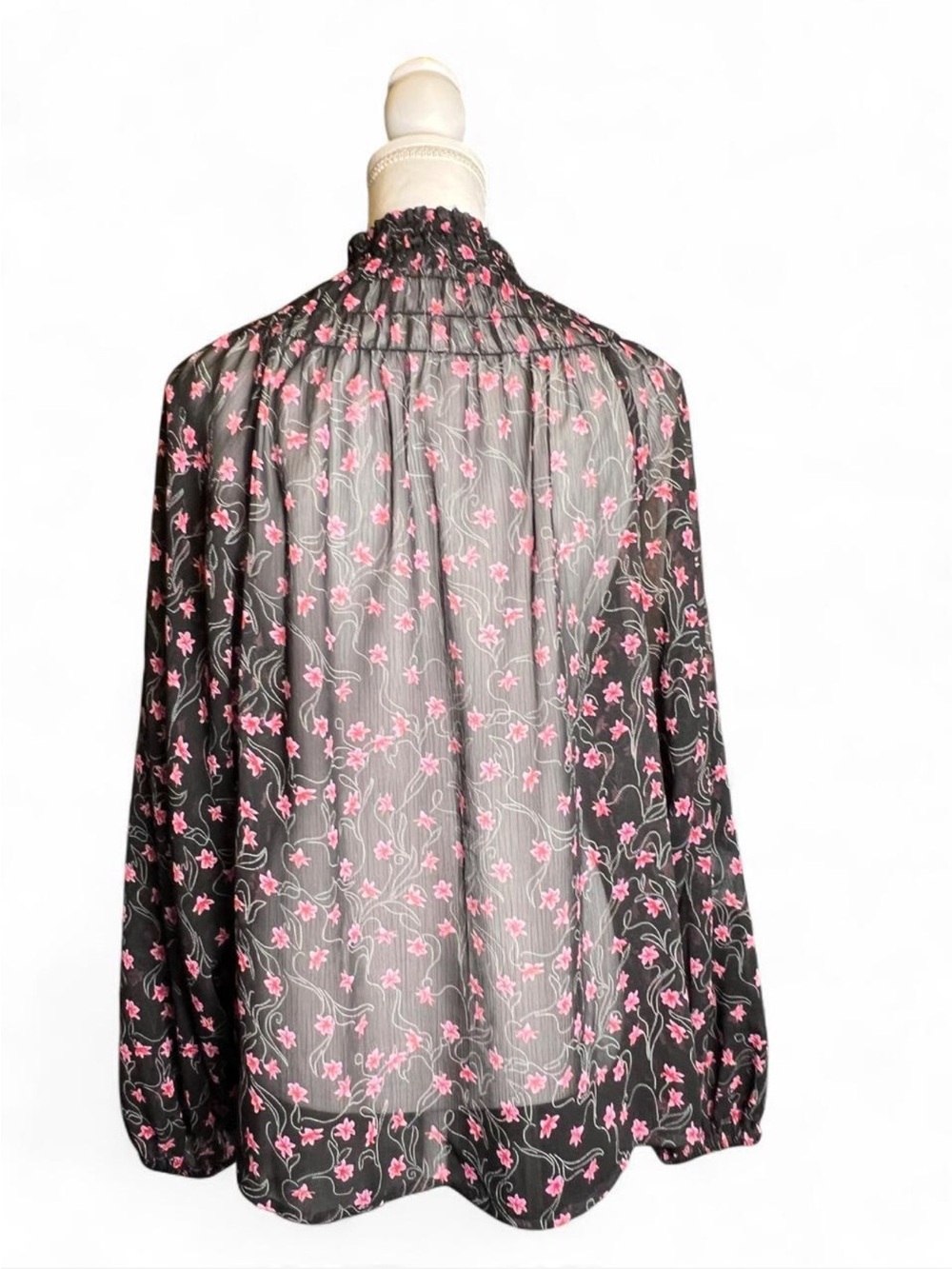 Elizabeth and James Black Sheer Blouse with Pink Floral Print
